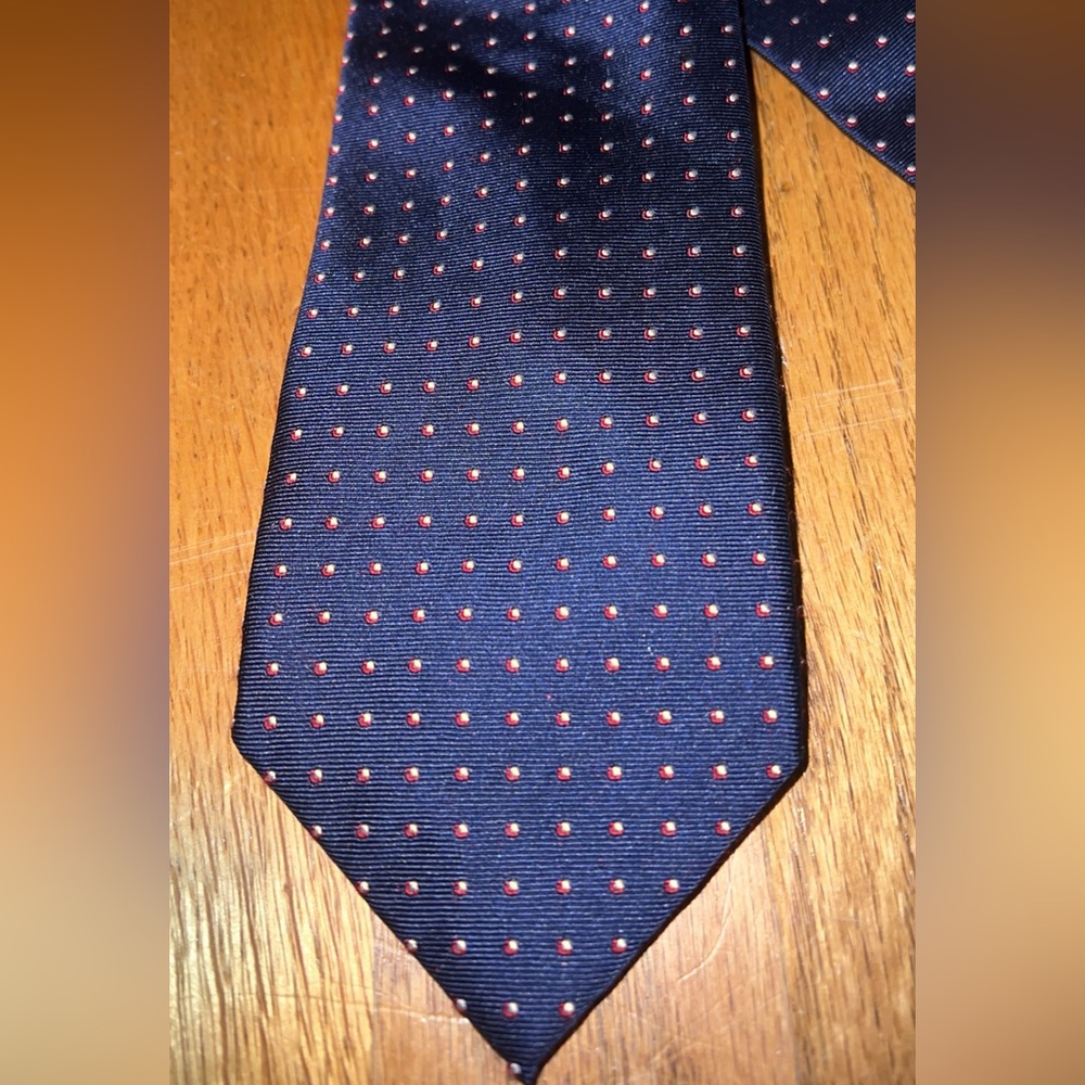 Chaps Dark Blue Red & White Dot Tie
